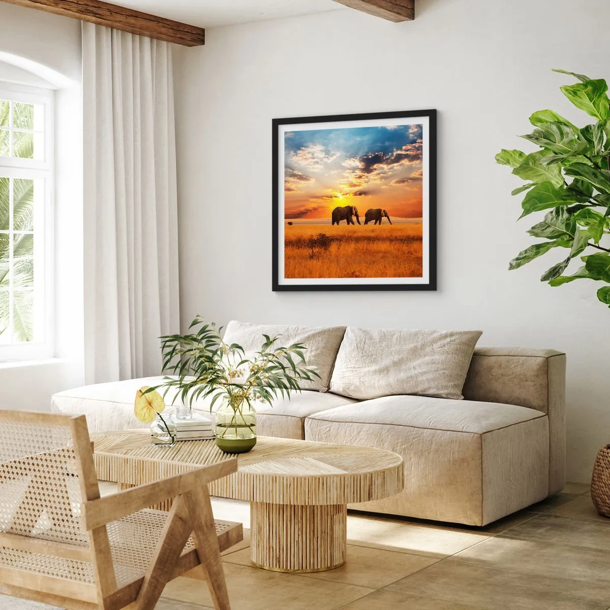 Póster en marco negro - Un paseo en familia - 50x50 cm