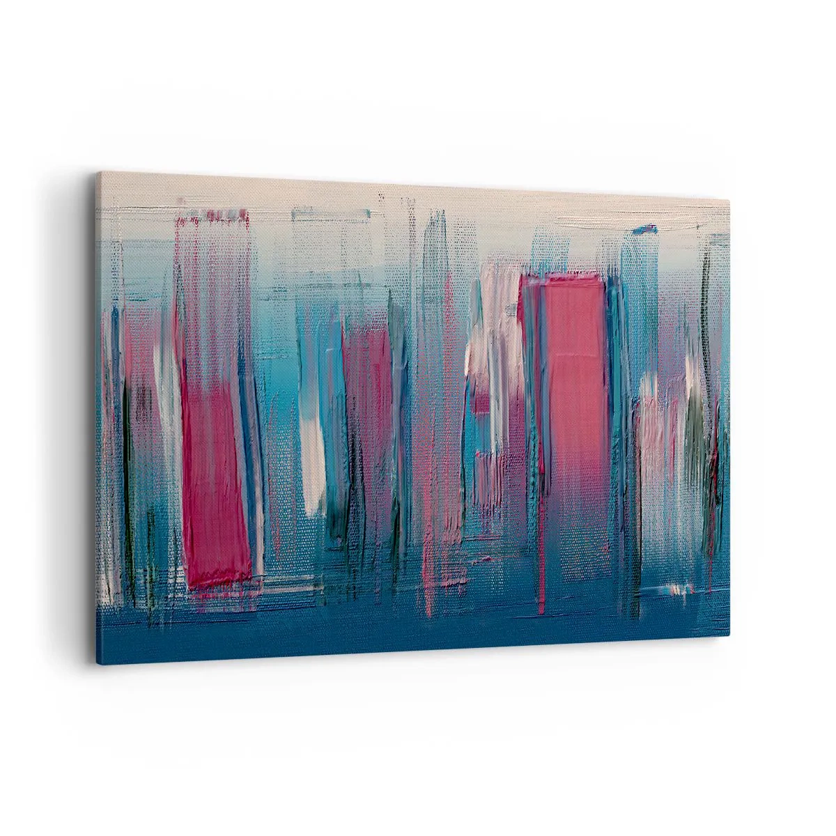 Cuadro sobre lienzo - Impresión de Imagen - Formas verticales abstractas en tonos azules y rojos. - 100x70cm - Composición vertical en azul y rojo - Decoración de pared moderna para salón y dormitorio ARTTOR