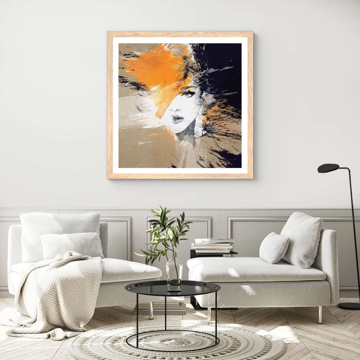 Póster en marco roble claro - Y se convierte en luz - 60x60 cm