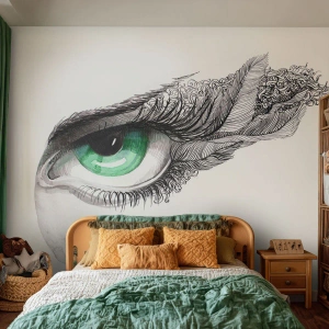 Fotomural Premium Sand - Ojo verde con decoración artística. - 100x70cm - Hermosa y lista para atacar - Decoración de pared moderna para salón y dormitorio ARTTOR