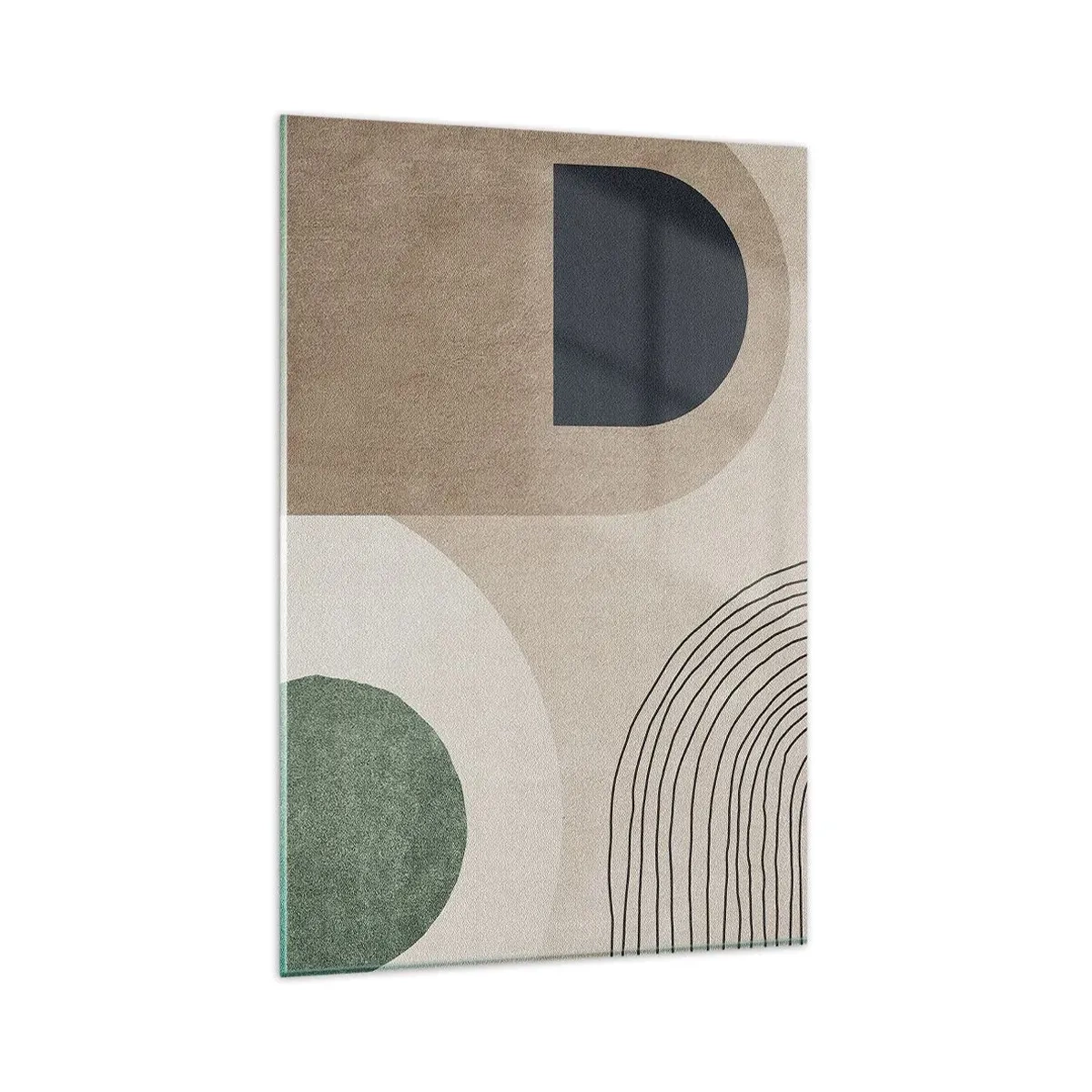 Cuadro sobre vidrio - Impresiones sobre Vidrio - Formas geométricas en tonos beige y verde. - 80x120cm - La delicadeza de un óvalo - Decoración de pared moderna para salón y dormitorio ARTTOR
