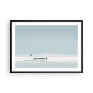 Póster en marco negro - Una persona sentada en un banco en un paisaje minimalista. - 70x50cm - Sí, estoy esperando - Decoración de pared moderna para salón y dormitorio ARTTOR