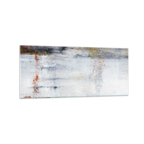 Cuadro sobre vidrio - Impresiones sobre Vidrio - Un paisaje abstracto con acentos borrosos de gris y dorado. - 120x50cm - Tras una cortina de aire - Decoración de pared moderna para salón y dormitorio ARTTOR