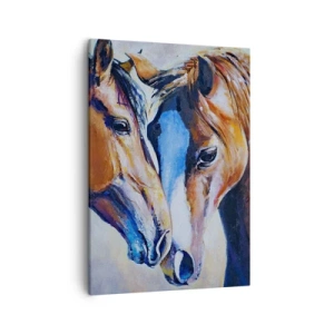 Cuadro sobre lienzo - Impresión de Imagen - Una representación pictórica de dos caballos en un entorno amigable. - 50x70cm - ¿Esto es amistad? ¿Es amor? - Decoración de pared moderna para salón y dormitorio ARTTOR