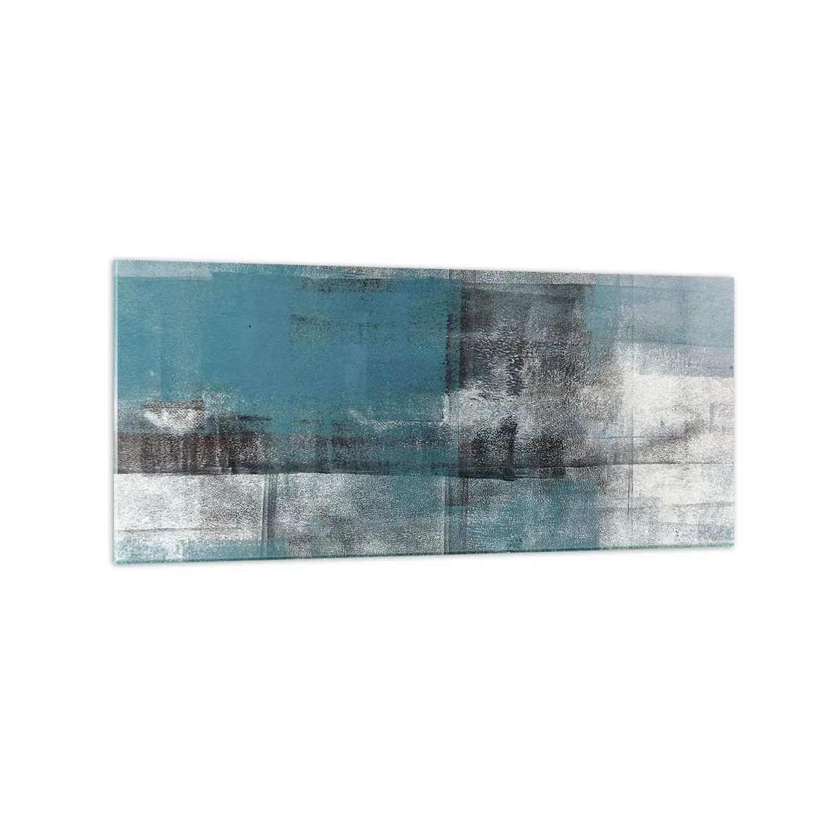 Cuadro sobre vidrio - Impresiones sobre Vidrio - Una composición abstracta en tonos azules con textura y capas. - 120x50cm - Agua y aire - Decoración de pared moderna para salón y dormitorio ARTTOR