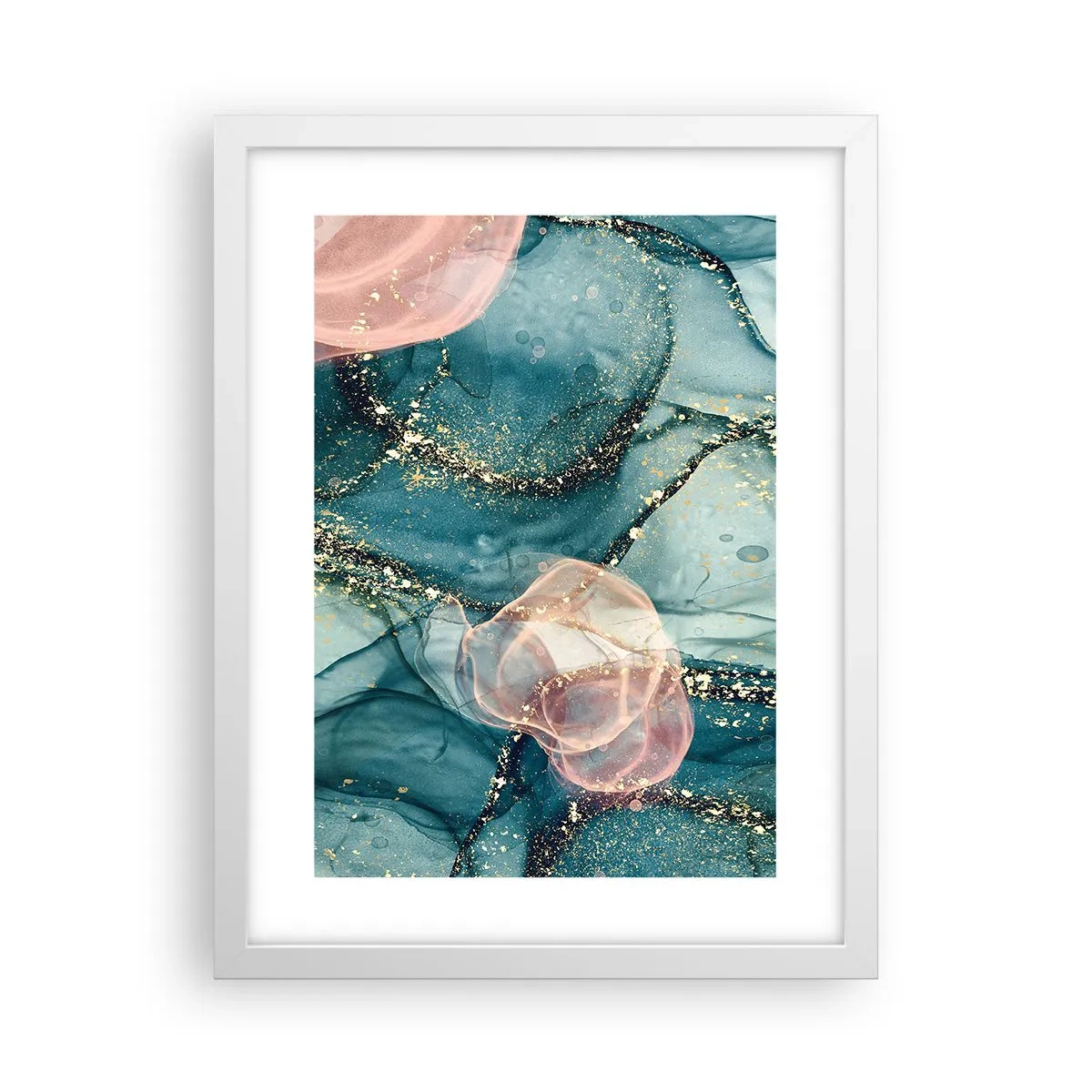 Póster en marco blanco - Seda azul, tul rosa - 30x40 cm