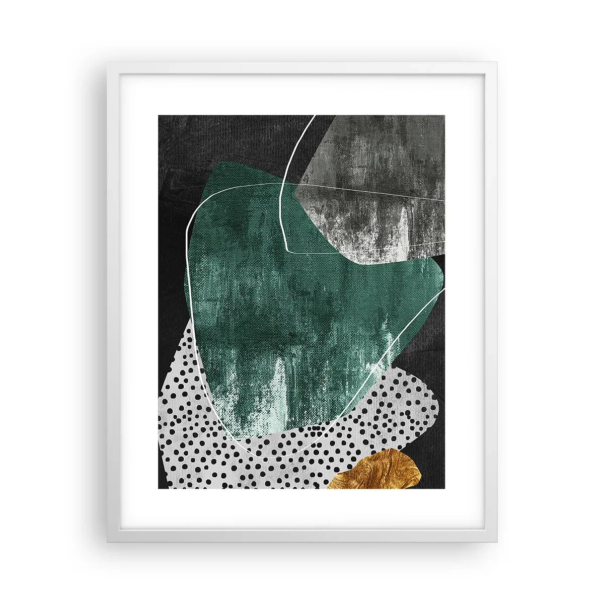 Póster en marco blanco - Abstracción colorista con un copo de oro - 40x50 cm