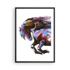 Póster en marco negro - Caballo abstracto colorido en una pose dinámica - 50x70cm - En éxtasis - Decoración de pared moderna para salón y dormitorio ARTTOR