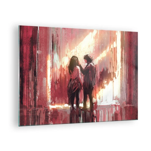 Cuadro sobre vidrio - Impresiones sobre Vidrio - Una pareja bajo la cálida luz de un entorno abstracto. - 70x50cm - El eterno espectáculo del amor - Decoración de pared moderna para salón y dormitorio ARTTOR
