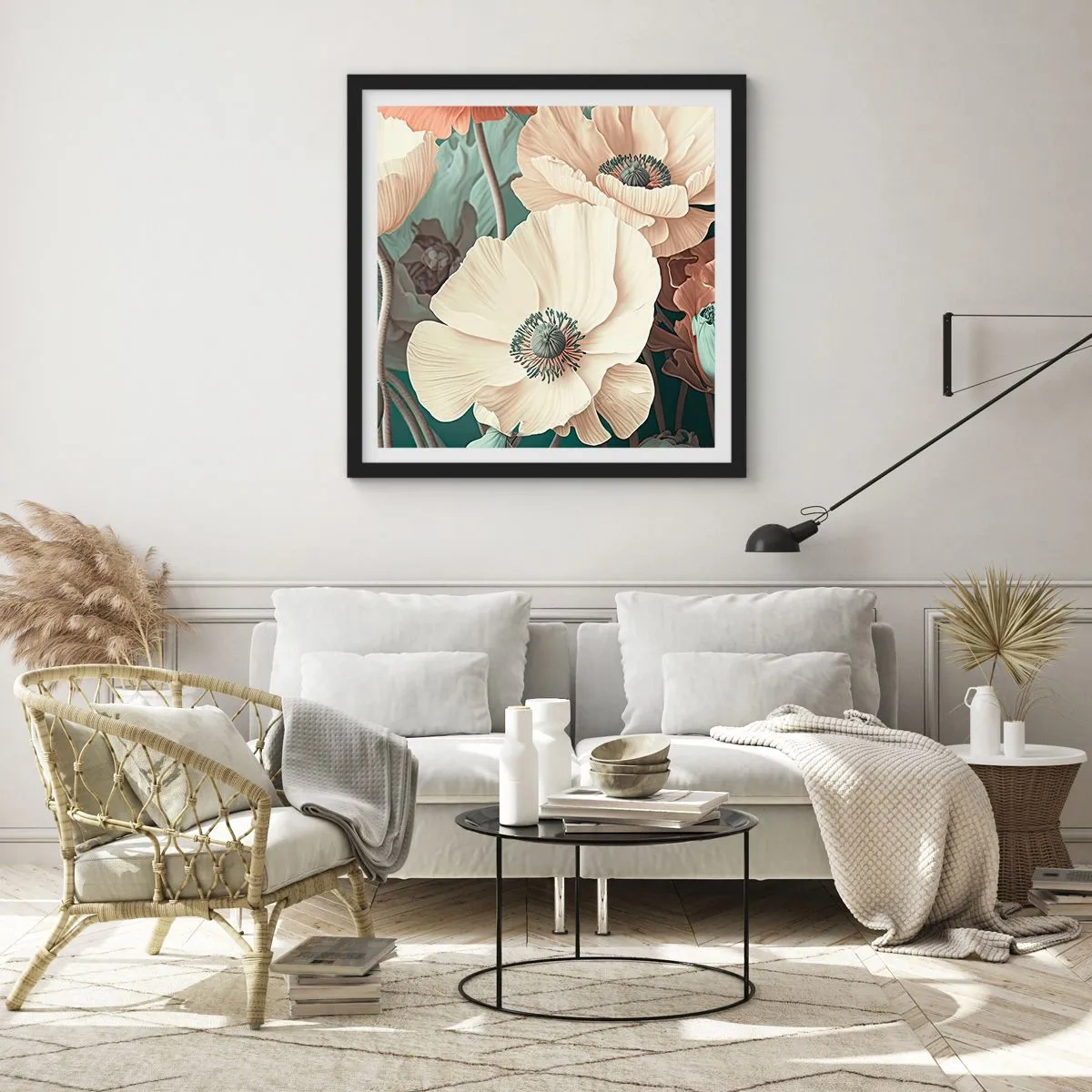 Póster en marco negro - Susurro de amapolas - 30x30 cm