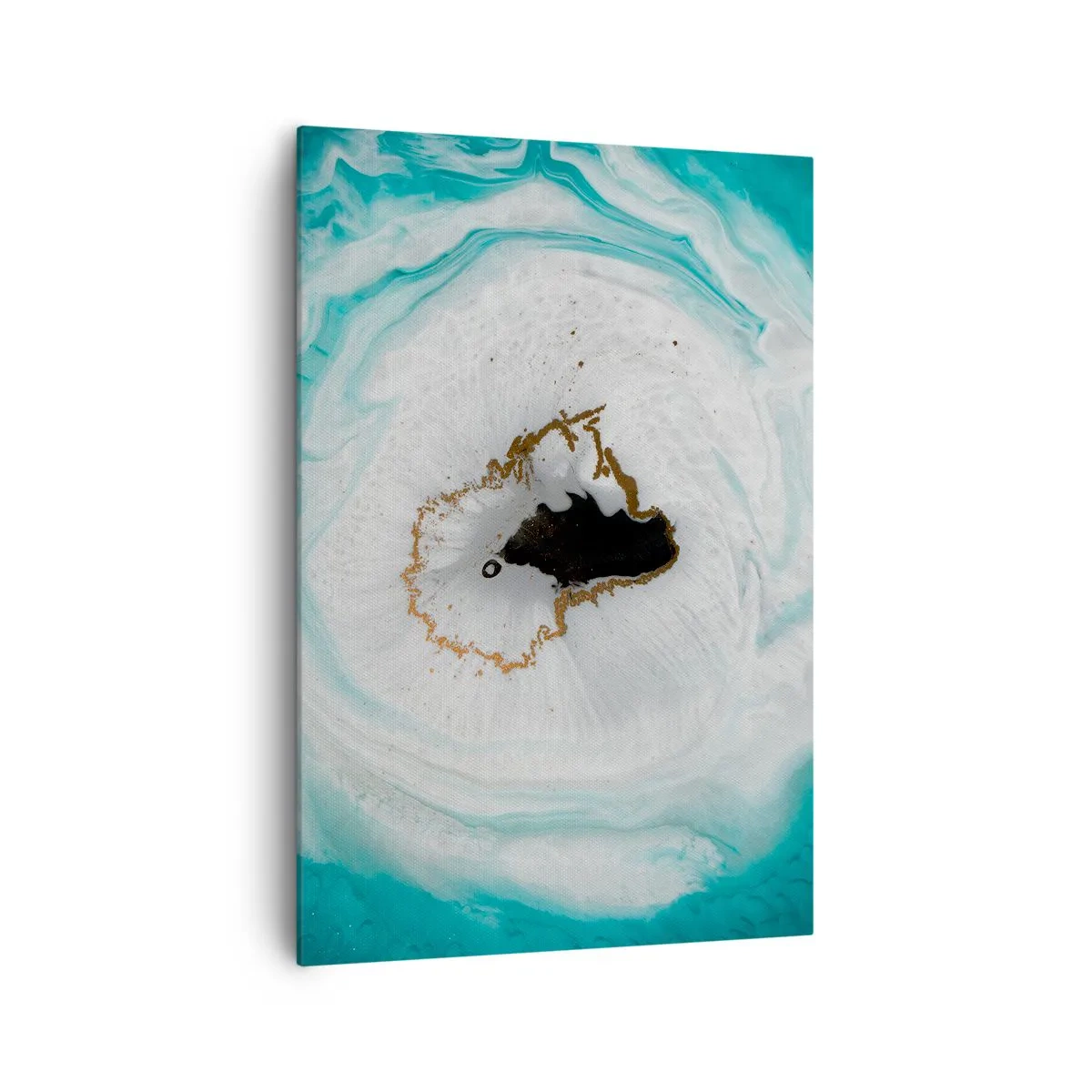 Cuadro sobre lienzo - Impresión de Imagen - Motivo de geoda abstracta en tonos turquesa, blanco y dorado. - 70x100cm - Para acceder al interior - Decoración de pared moderna para salón y dormitorio ARTTOR