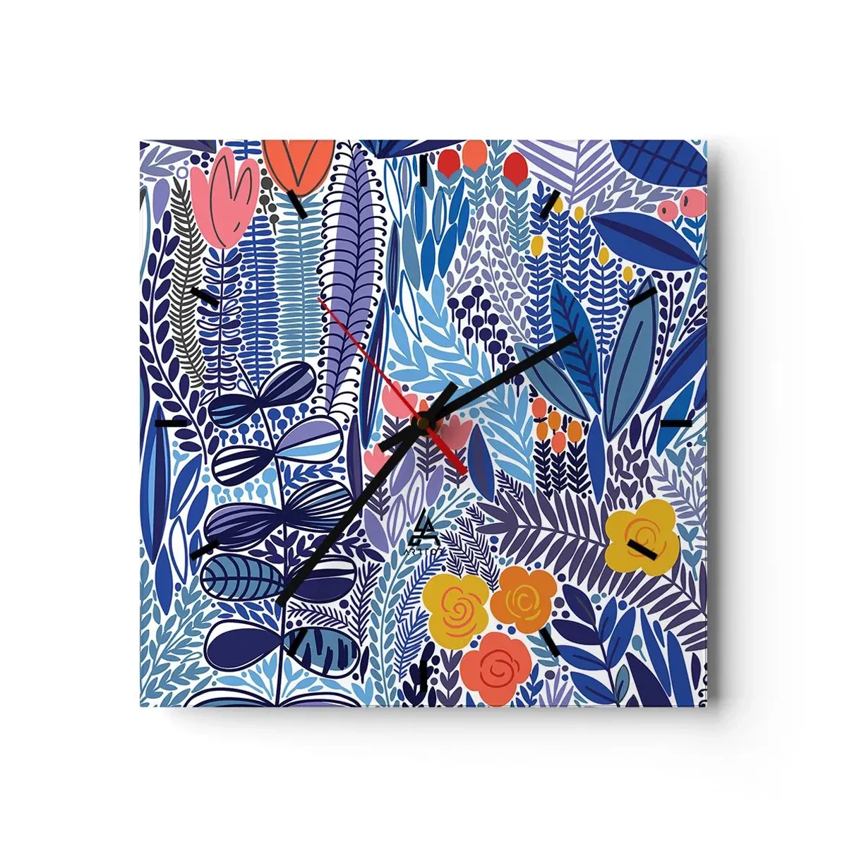 Reloj de pared - Reloj de vidrio - Un colorido motivo vegetal en un estilo gráfico moderno. - 30x30cm - Jardín hawaiano - Decoración de pared moderna para salón y dormitorio ARTTOR