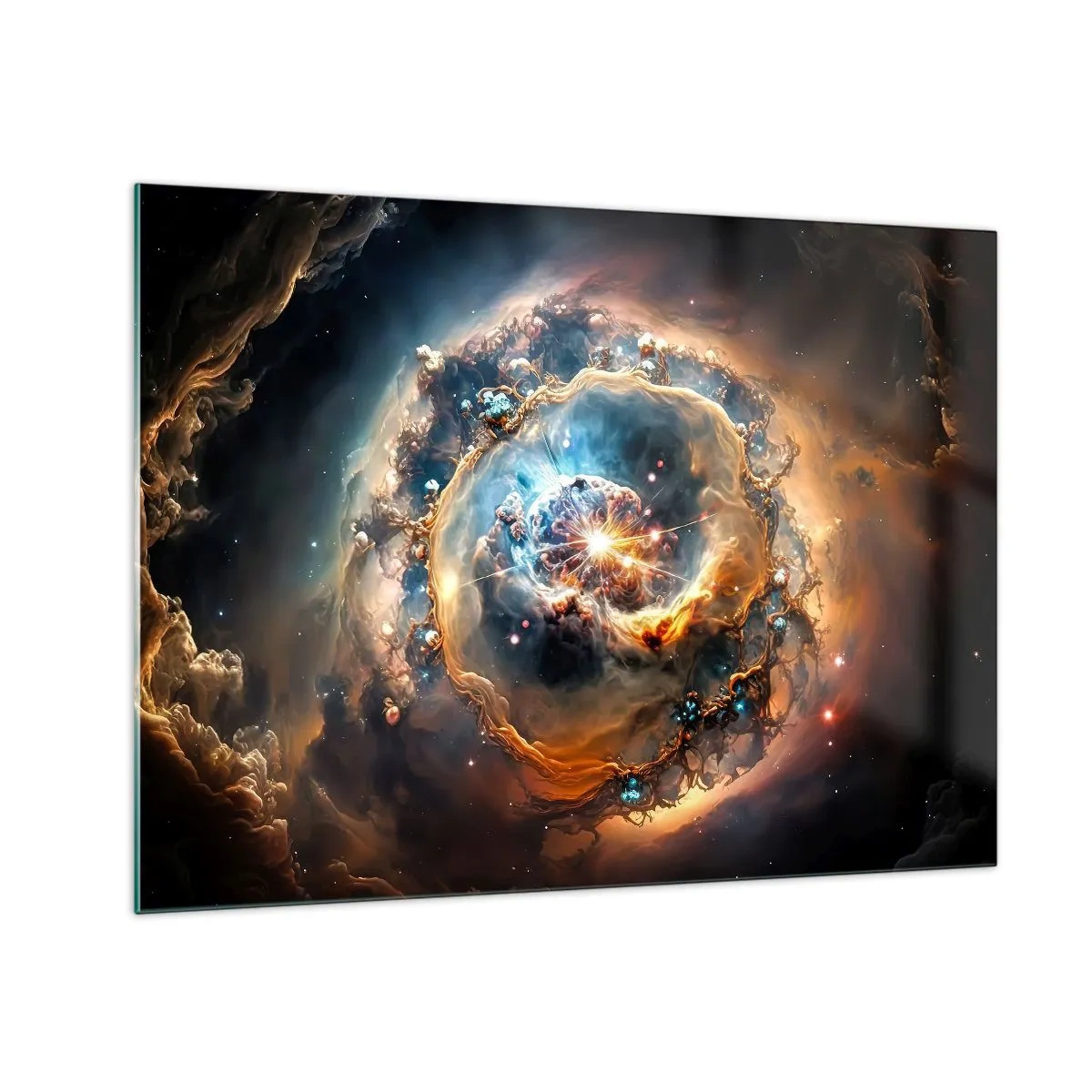 Cuadro sobre vidrio - Impresiones sobre Vidrio - Una explosión cósmica en el centro de un vórtice galáctico - 70x50cm - El inicio de todo - Decoración de pared moderna para salón y dormitorio ARTTOR
