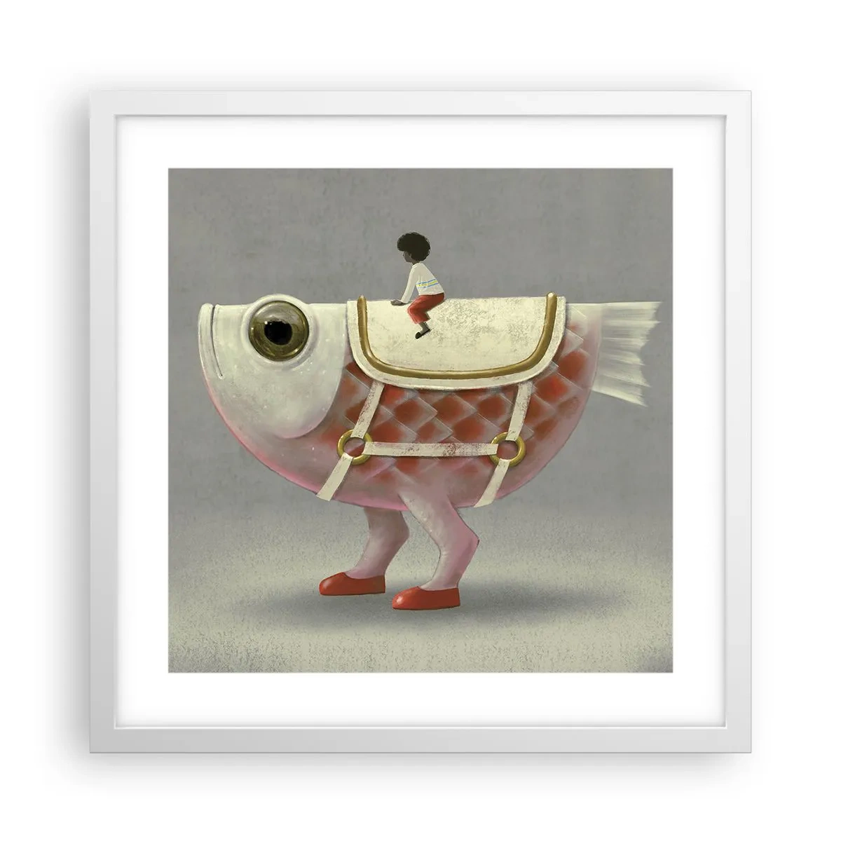 Póster en marco blanco - Jinete del pescado - 40x40 cm