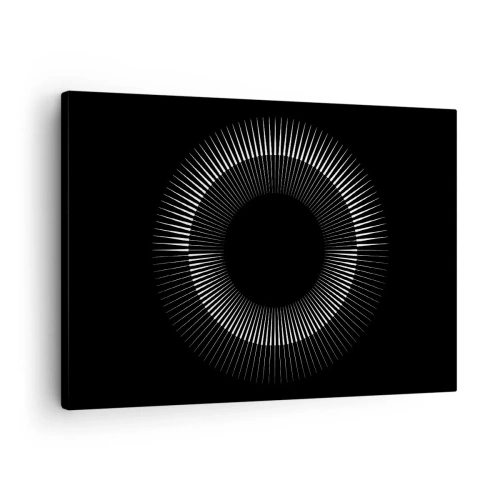 Cuadro sobre lienzo - Impresión de Imagen - Círculo gráfico con rayos en blanco y negro - 70x50cm - Sol negro - Decoración de pared moderna para salón y dormitorio ARTTOR
