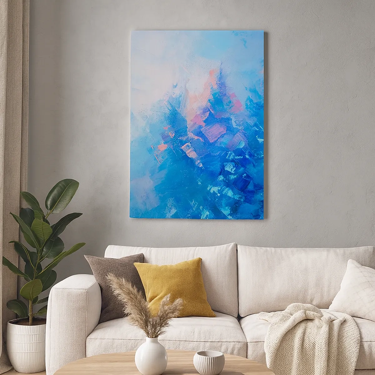 Cuadro sobre lienzo - Impresión de Imagen - Composición abstracta en tonos azules y rosas. - 50x70cm - Abstracción invernal - Decoración de pared moderna para salón y dormitorio ARTTOR