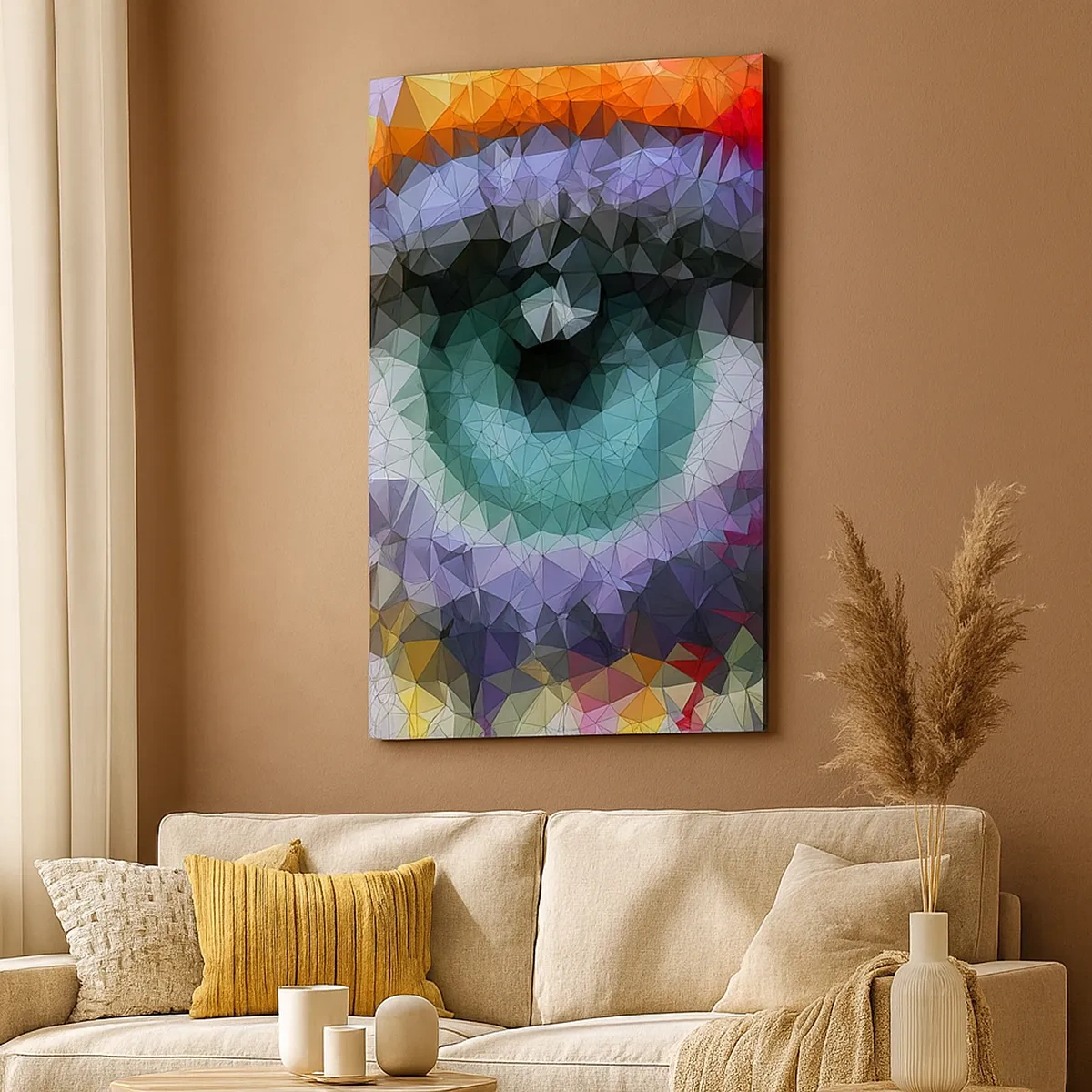 Cuadro sobre lienzo - Impresión de Imagen - Look geométrico con ojo verde - 50x70cm - El brillo cristalino de los ojos - Decoración de pared moderna para salón y dormitorio ARTTOR