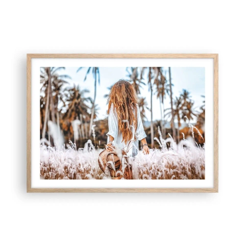 Póster en marco roble claro - Nacida en el plumón de la Tierra - 70x50 cm