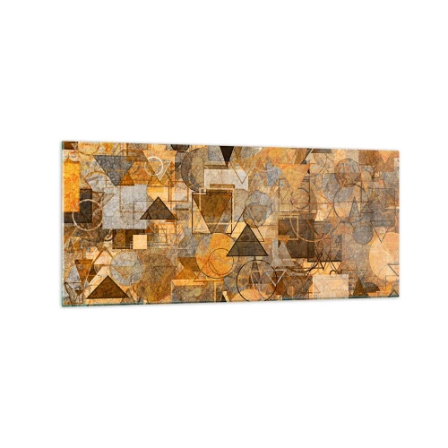 Cuadro sobre vidrio - Impresiones sobre Vidrio - Patrones geométricos abstractos en tonos dorados - 120x50cm - El mundo en formas - Decoración de pared moderna para salón y dormitorio ARTTOR