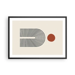Póster en marco negro - Patrón abstracto moderno con líneas y un círculo rojo. - 70x50cm - Magnetismo de formas y colores - Decoración de pared moderna para salón y dormitorio ARTTOR
