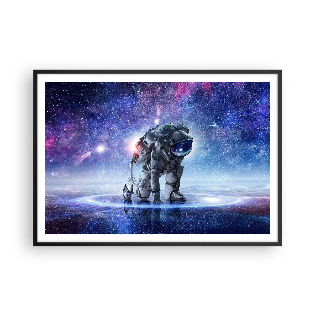 Póster en marco negro - Astronauta en un paisaje galáctico - 100x70cm - Cielo estrellado sobre mí - Decoración de pared moderna para salón y dormitorio ARTTOR