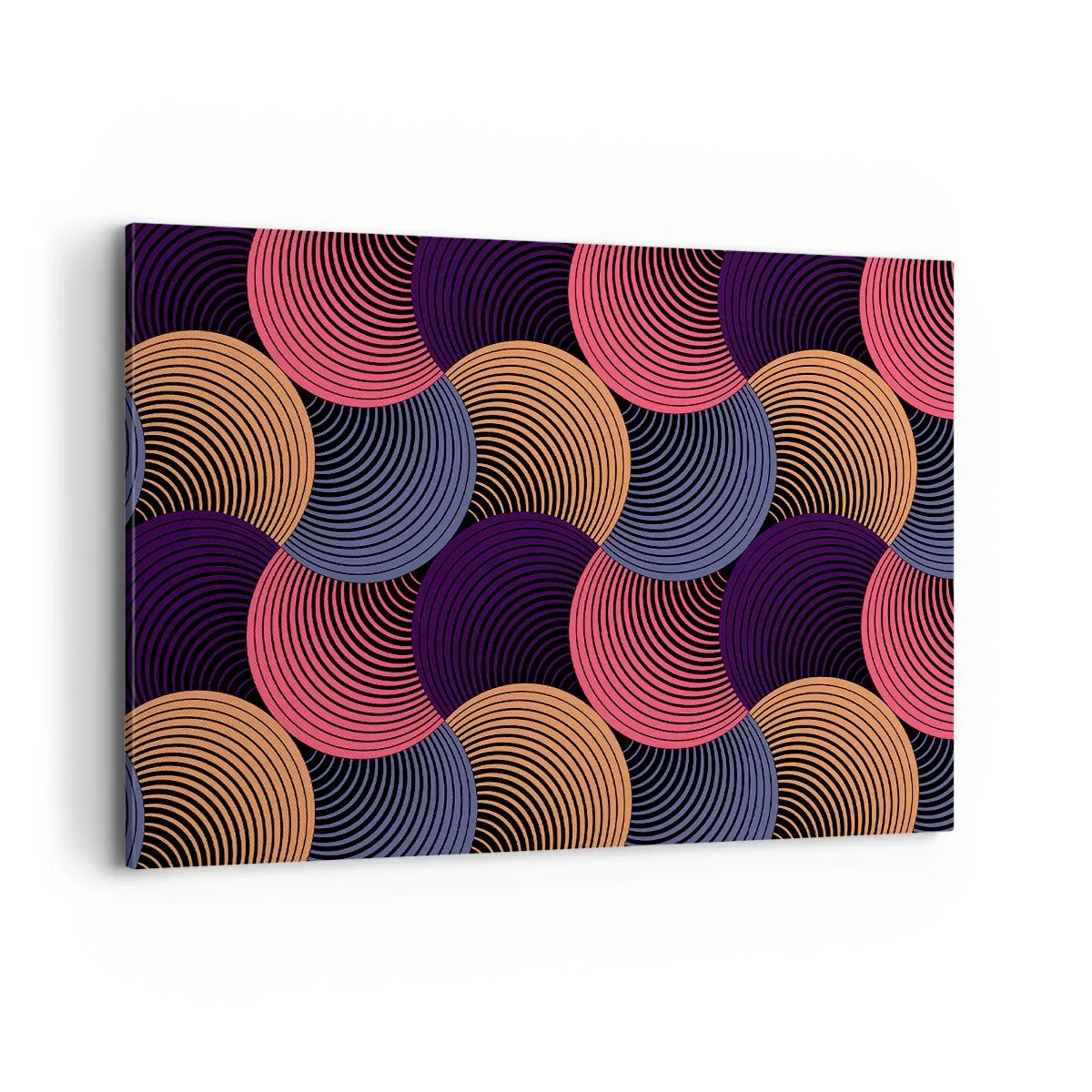 Cuadro sobre lienzo - Impresión de Imagen - Círculos geométricos en tonos rosa, morado y dorado. - 120x80cm - En un ritmo circular - Decoración de pared moderna para salón y dormitorio ARTTOR