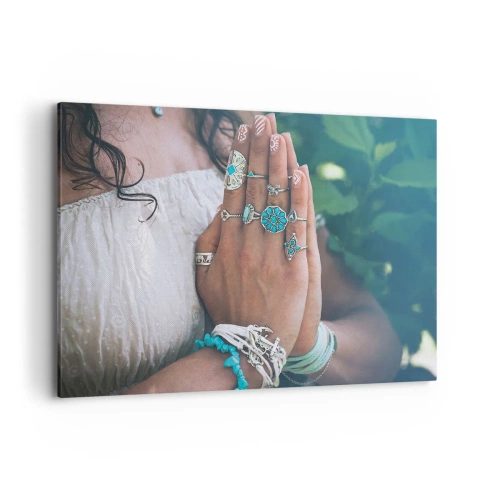 Cuadro sobre lienzo - Impresión de Imagen - Manos decoradas con joyas boho - 100x70cm - Conocimiento interior - Decoración de pared moderna para salón y dormitorio ARTTOR