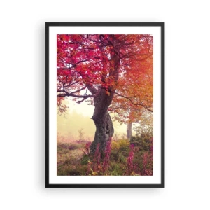 Póster en marco negro - Un árbol con hojas rojas en un paisaje otoñal. - 50x70cm - Un frenesí de floración - Decoración de pared moderna para salón y dormitorio ARTTOR