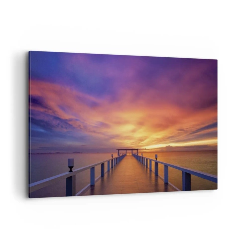 Cuadro sobre lienzo - Impresión de Imagen - Un embarcadero que conduce al mar durante la puesta de sol. - 100x70cm - Sin fin - Decoración de pared moderna para salón y dormitorio ARTTOR