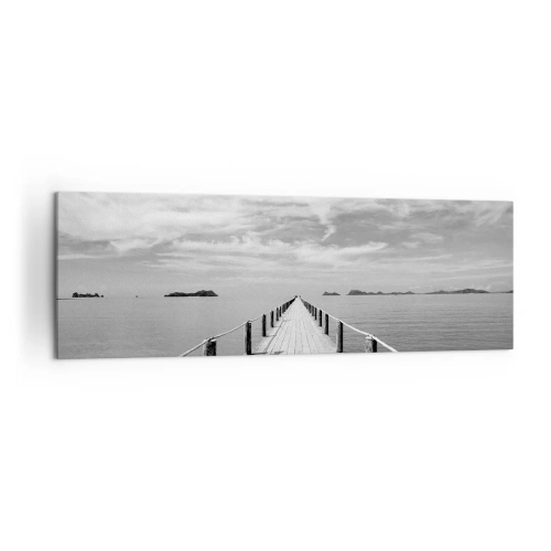 Cuadro sobre lienzo - Impresión de Imagen - Un muelle de madera que se pierde en la distancia sobre un mar en calma. - 160x50cm - Hora de viajar - Decoración de pared moderna para salón y dormitorio ARTTOR
