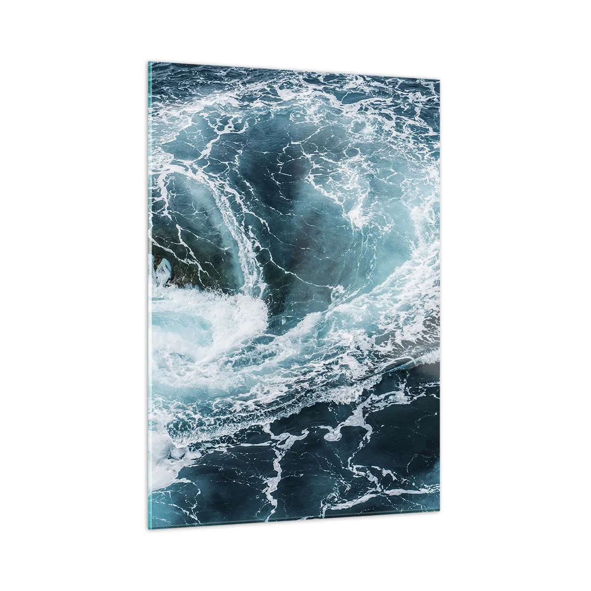 Cuadro sobre vidrio - Impresiones sobre Vidrio - Un remolino oceánico rodeado de olas blancas en agua azul. - 50x70cm - Torbellino al núcleo de la Tierra - Decoración de pared moderna para salón y dormitorio ARTTOR
