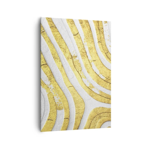 Cuadro sobre lienzo - Impresión de Imagen - Líneas abstractas doradas y blancas en una textura 3D - 70x100cm - Una composición en blanco y oro - Decoración de pared moderna para salón y dormitorio ARTTOR