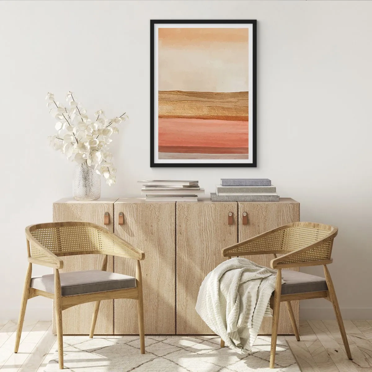 Póster en marco negro - Una composición abstracta en tonos cálidos de beige y rosa. - 50x70cm - Composición vertical - Decoración de pared moderna para salón y dormitorio ARTTOR