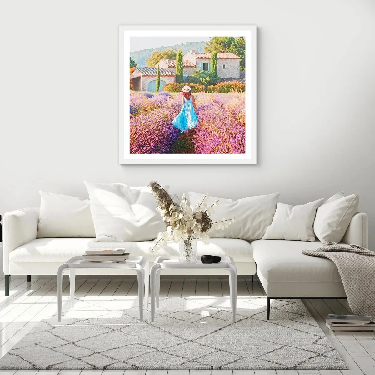 Póster en marco blanco - La chica de la lavanda - 50x50 cm