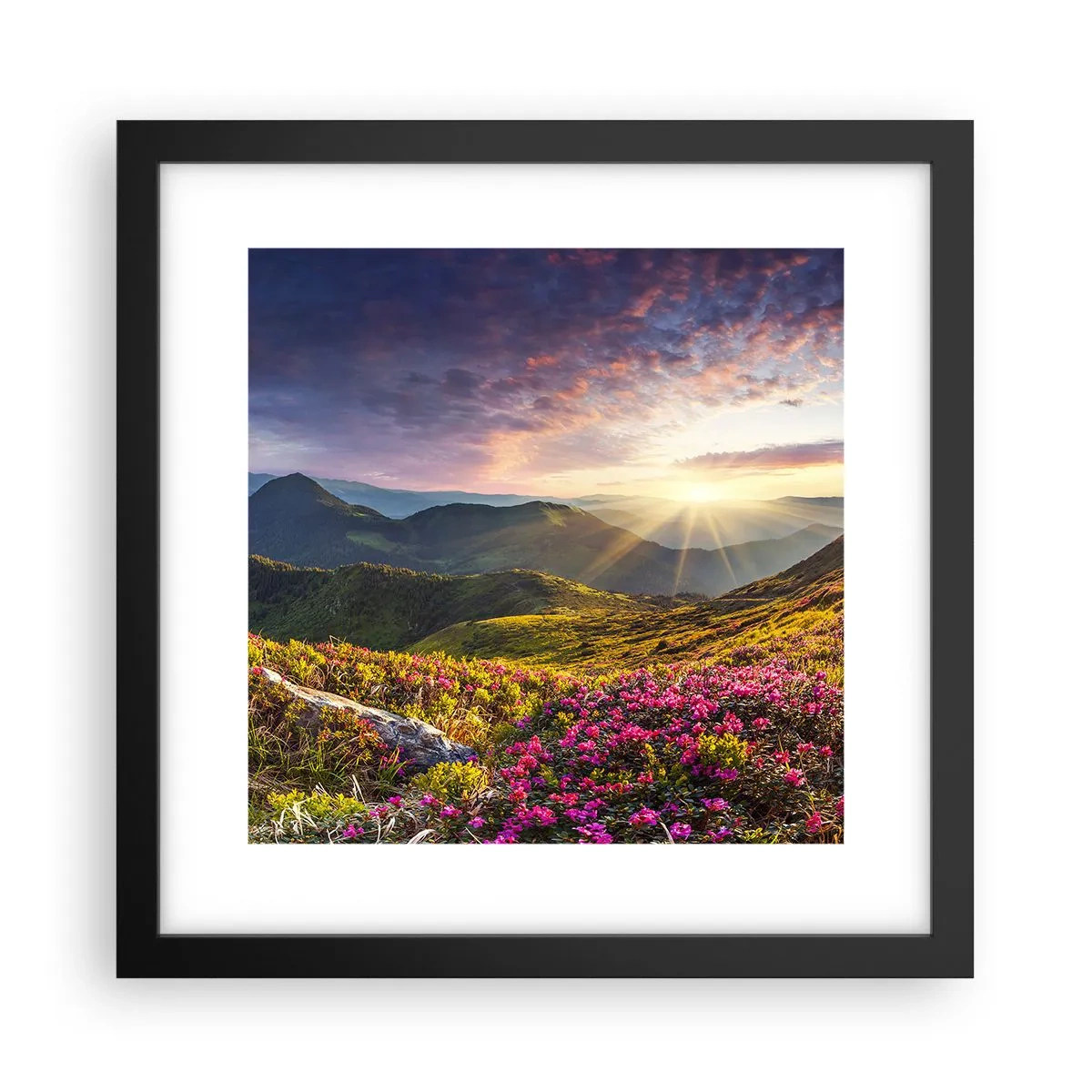 Póster en marco negro - La frescura de una mañana de montaña - 30x30 cm