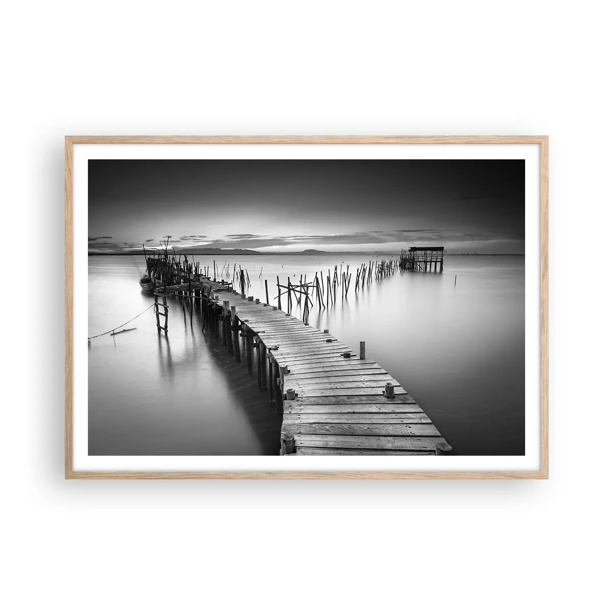 Póster en marco roble claro - La calma de una orilla olvidada - 100x70 cm