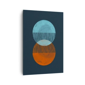 Cuadro sobre lienzo - Impresión de Imagen - Dos círculos naranjas y azules sobre un fondo oscuro. - 70x100cm - Fantasía astronómica - Decoración de pared moderna para salón y dormitorio ARTTOR