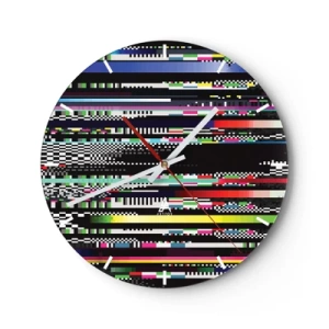 Reloj de pared - Reloj de vidrio - Cuadro abstracto con rayas multicolores sobre fondo negro. - 30x30cm - Una imagen de otra realidad - Decoración de pared moderna para salón, cocina y dormitorio ARTTOR