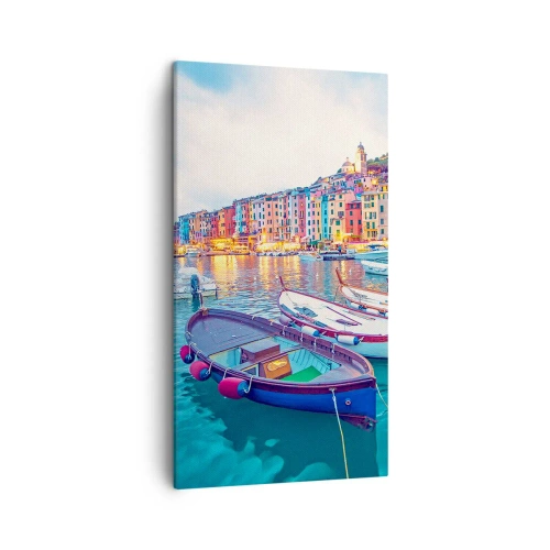 Cuadro sobre lienzo - Impresión de Imagen - Una noche colorida en el puerto - 45x80 cm