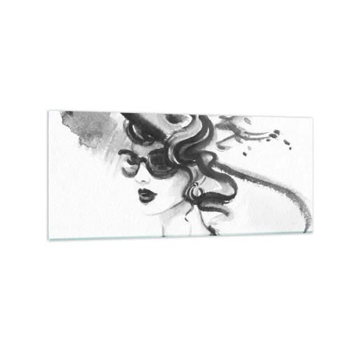 Cuadro sobre vidrio - Impresiones sobre Vidrio - Mujer elegante con sombrero en estilo blanco y negro - 120x50cm - Una dama con carácter - Decoración de pared moderna para salón y dormitorio ARTTOR