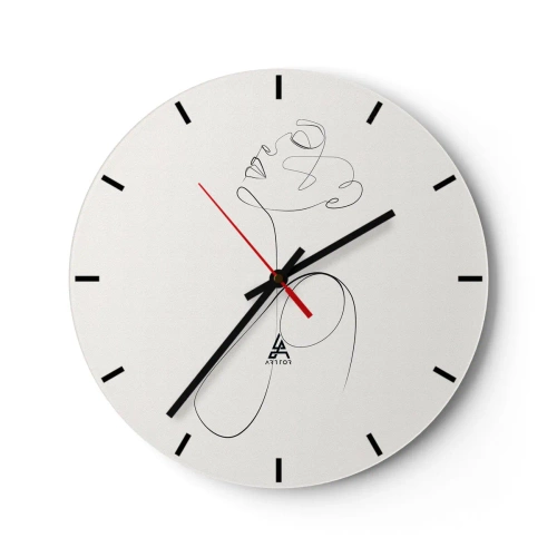Reloj de pared - Reloj de vidrio - Un perfil femenino hecho con una línea negra sobre un fondo claro. - 30x30cm - En el bucle de los sueños - Decoración de pared moderna para salón, cocina y dormitorio ARTTOR
