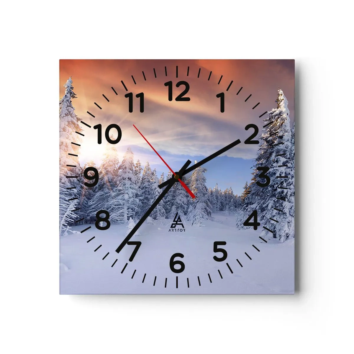 Reloj de pared - Reloj de vidrio - Un espectáculo de naturaleza nevada - 30x30 cm
