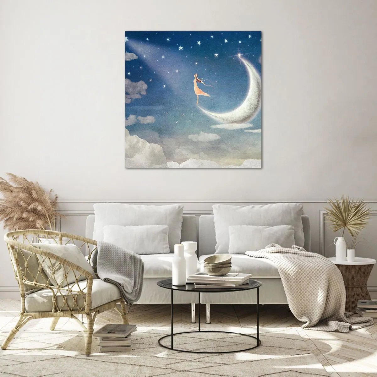 Cuadro sobre vidrio - Impresiones sobre Vidrio - Pretendiente sobre azul - 60x60 cm