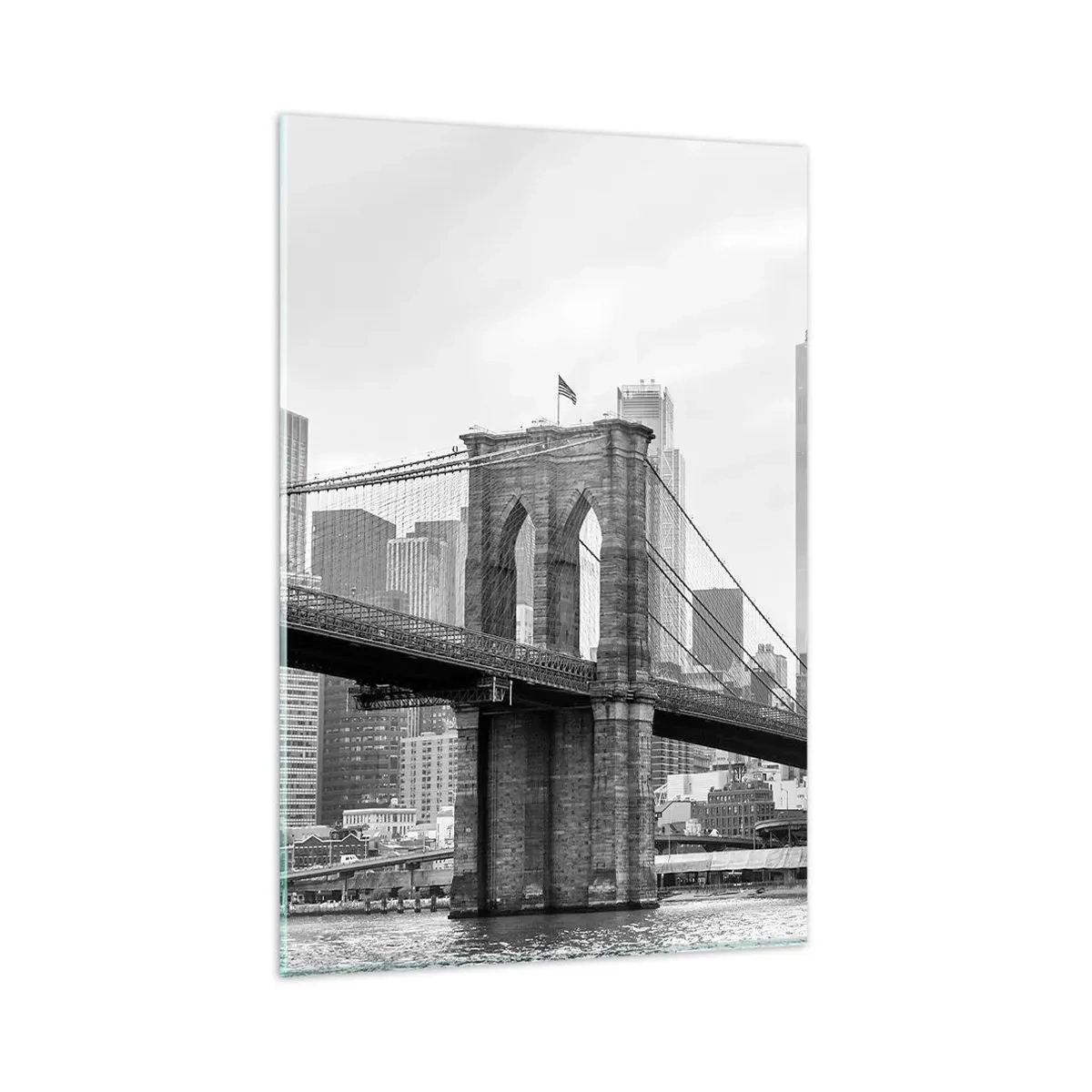 Cuadro sobre vidrio - Impresiones sobre Vidrio - Puente de Brooklyn con rascacielos de Nueva York al fondo - 80x120cm - Vibraciones de Nueva York - Decoración de pared moderna para salón y dormitorio ARTTOR