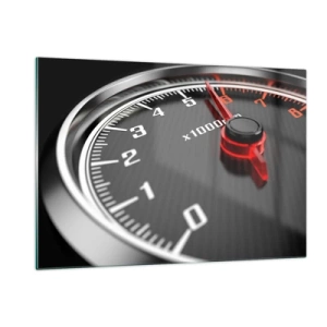 Cuadro sobre vidrio - Impresiones sobre Vidrio - Tacómetro en un coche deportivo con indicación roja - 120x80cm - Pisa a fondo - Decoración de pared moderna para salón y dormitorio ARTTOR