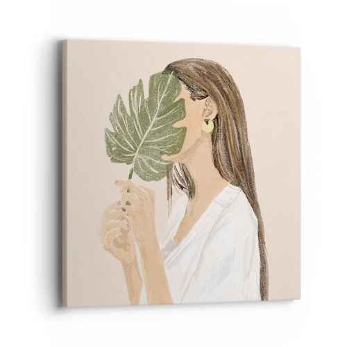 Cuadro sobre lienzo - Impresión de Imagen - Retrato misterioso con un abanico - 40x40 cm