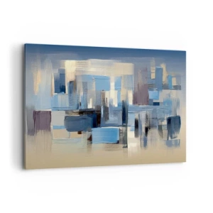 Cuadro sobre lienzo - Impresión de Imagen - Formas geométricas en tonos azules y beige. - 100x70cm - Construcción azul - Decoración de pared moderna para salón y dormitorio ARTTOR