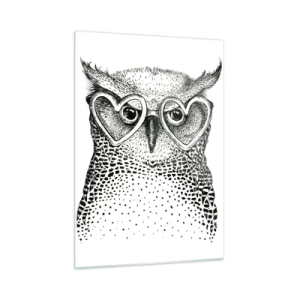 Cuadro sobre vidrio - Impresiones sobre Vidrio - Ilustración de un búho con gafas en forma de corazón - 50x70cm - Con sabiduría y amor - Decoración de pared moderna para salón y dormitorio ARTTOR