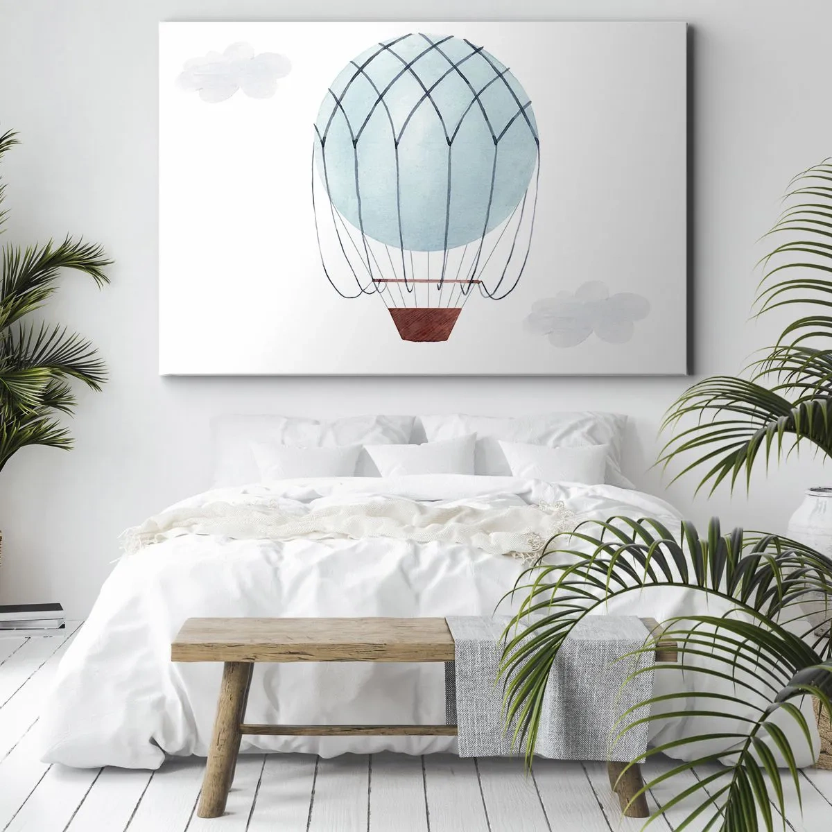 Cuadro sobre lienzo - Impresión de Imagen - Un globo pintado a mano sobre un fondo de delicadas nubes. - 120x80cm - Acariciando las nubes - Decoración de pared moderna para salón y dormitorio ARTTOR