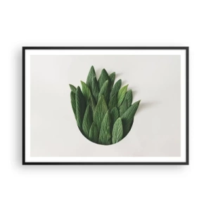 Póster en marco negro - Una composición de hojas verdes sobre un fondo claro. - 100x70cm - Curiosidad desenfrenada - Decoración de pared moderna para salón y dormitorio ARTTOR